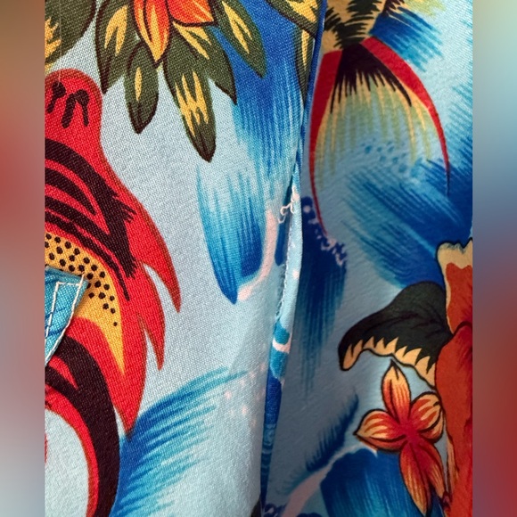 Vintage 70s Authentic Hawaiian Luau Shirt Mens M Hibiscus Floral Ocean Blue - Picture 13 of 15